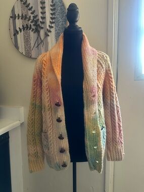 Vintage Barneys New York Tie dye Cable Knit Cardigan (estimated Small)